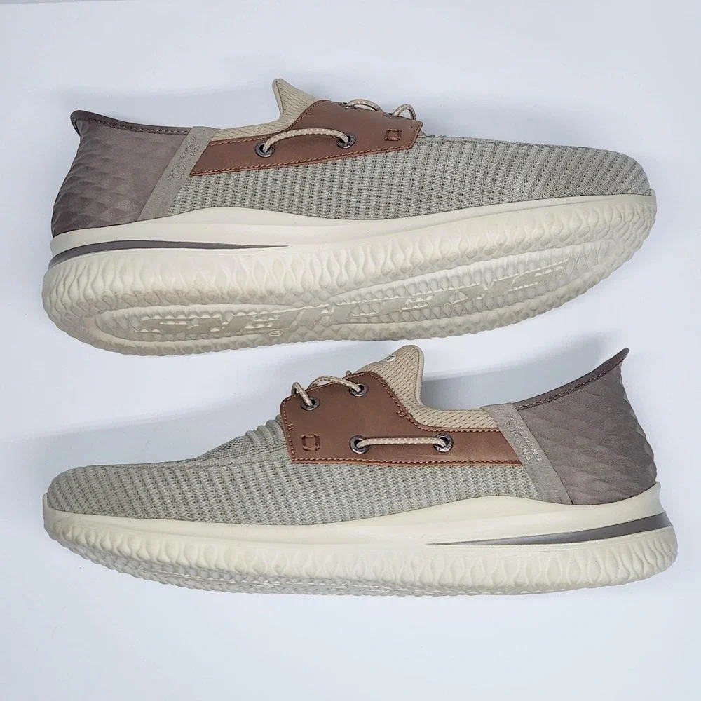 Skechers Slip-Ins Shoes Mens Size 14 Beige Knit Boat Comfort Casual 210606W
